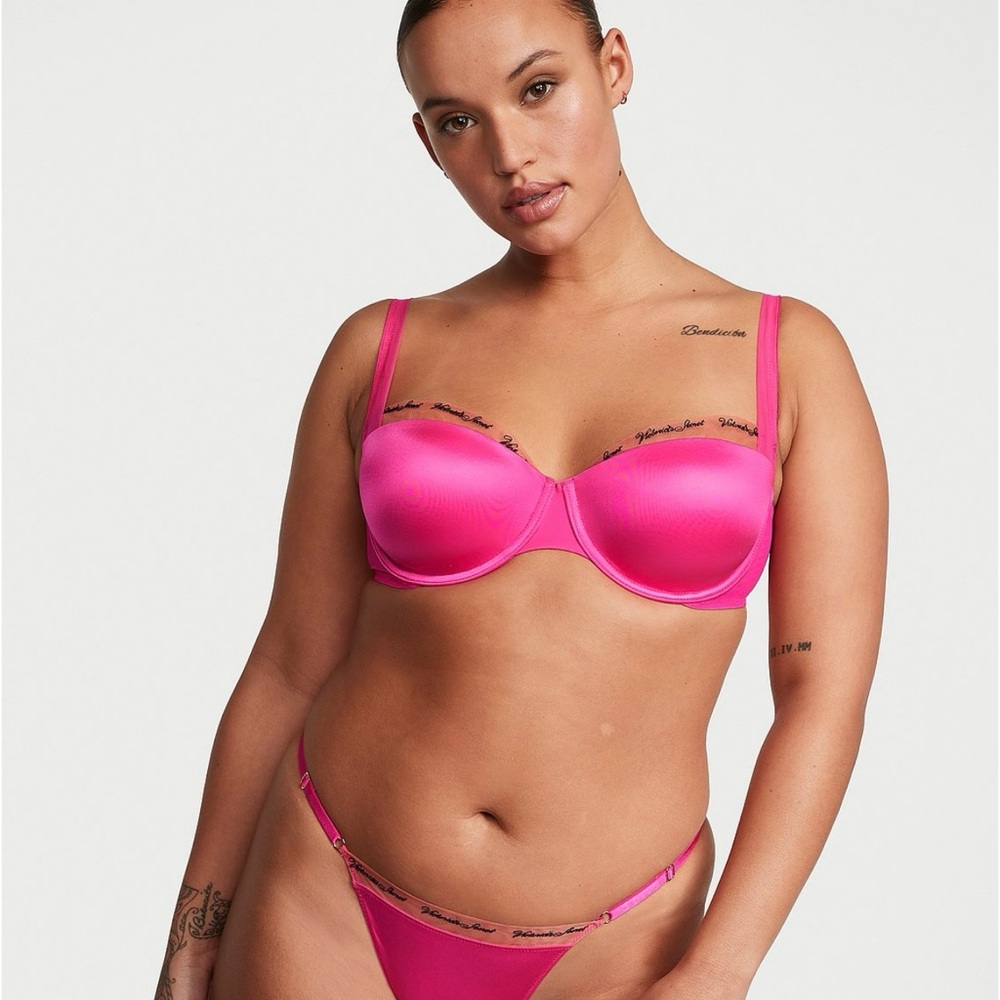 Victoria's Secret Bright Pink smooth logo embroidery lightly lined bra New 36DDD - Picture 4 of 11